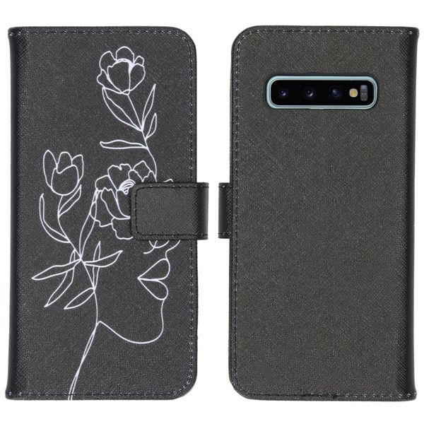 iMoshion Design Softcase Bookcase Galaxy S10 - Woman Flower Black