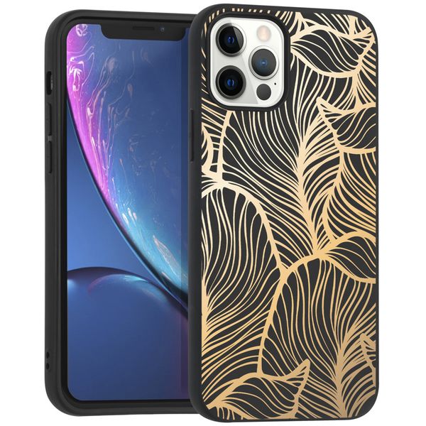 iMoshion Design hoesje iPhone 12 (Pro) - Bladeren / Zwart