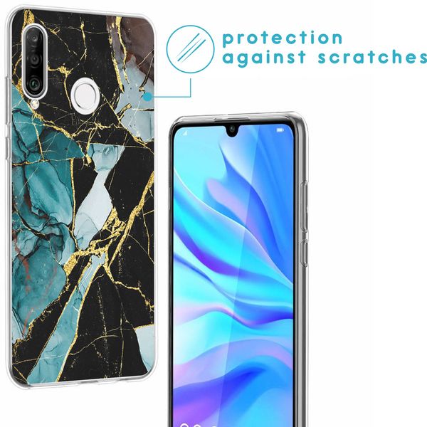 iMoshion Design hoesje Huawei P30 Lite - Marmer - Gebroken Blauw