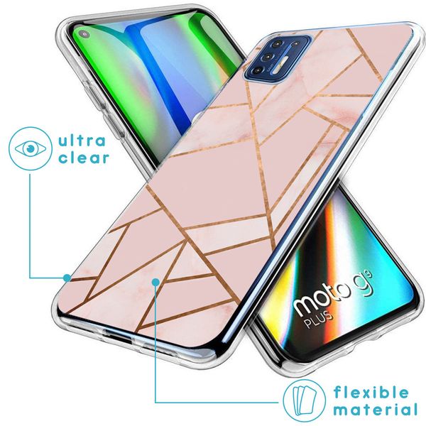 iMoshion Design hoesje Motorola Moto G9 Plus - Grafisch Koper / Roze