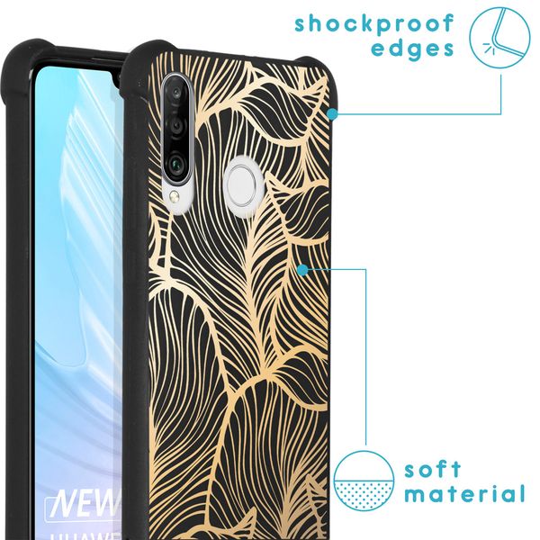 iMoshion Design hoesje met koord Huawei P30 Lite - Bladeren - Goud