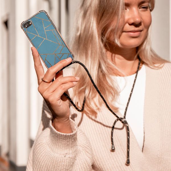 iMoshion Design hoesje met koord iPhone Xr - Grafisch Koper - Blauw