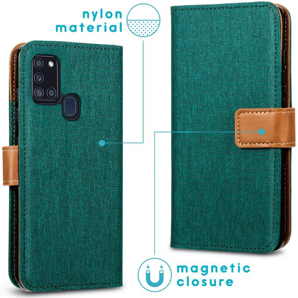 iMoshion Luxe Canvas Bookcase Samsung Galaxy A21s - Groen