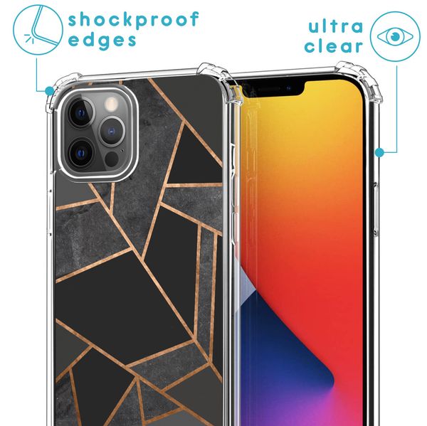 iMoshion Design hoesje met koord iPhone 12 (Pro) - Grafisch Koper - Zwart / Goud