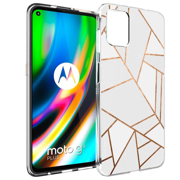 iMoshion Design hoesje Motorola Moto G9 Plus - Grafisch Koper / Wit