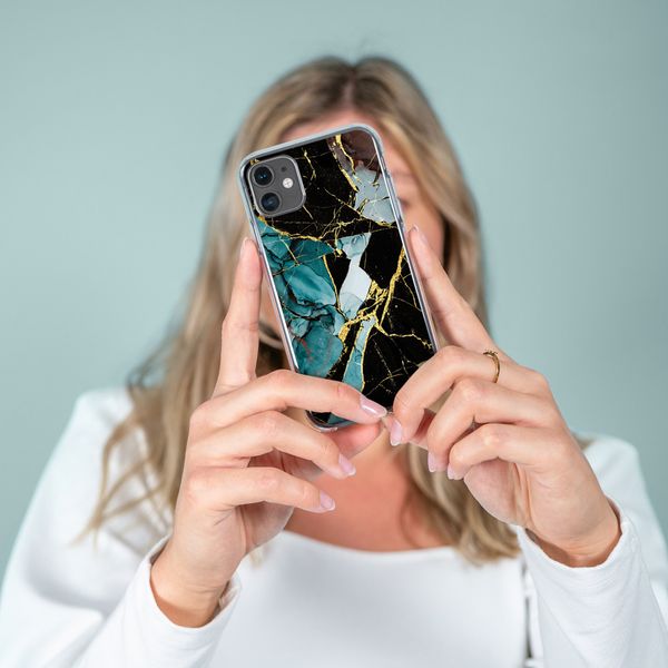 iMoshion Design hoesje Galaxy A22 (5G) - Marmer - Gebroken Blauw