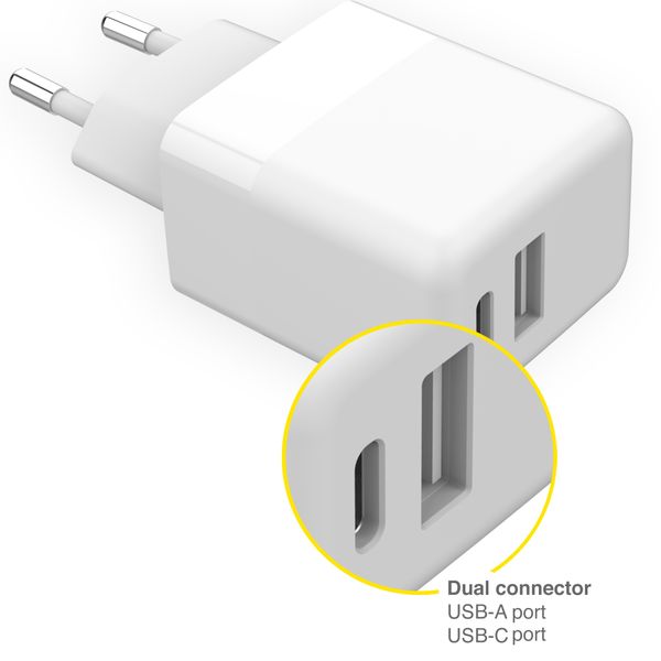 Accezz Wall Charger Samsung Galaxy A12 - Oplader - USB-C en USB aansluiting - Power Delivery - 20 Watt - Wit