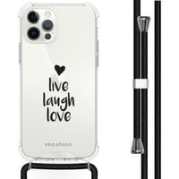 iMoshion Design hoesje met koord iPhone 12 (Pro) - Live Laugh Love - Zwart