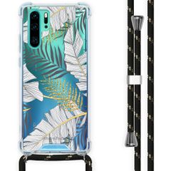 iMoshion Design hoesje met koord Huawei P30 Pro - Bladeren - Zwart / Goud