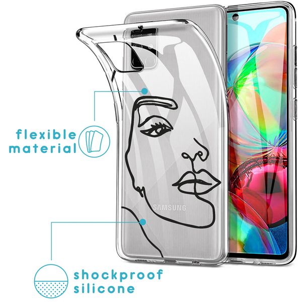 iMoshion Design hoesje Samsung Galaxy A71 - Abstract Gezicht - Zwart