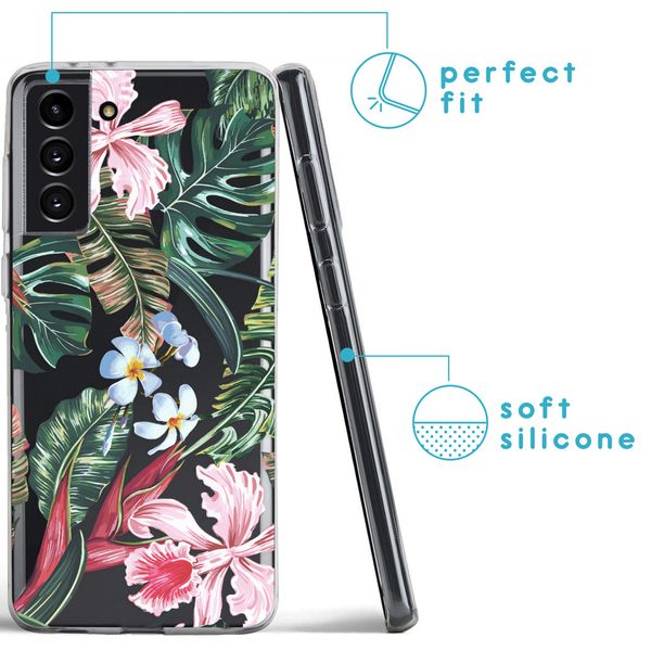 iMoshion Design hoesje Samsung Galaxy S21 FE - Bloem - Groen / Roze