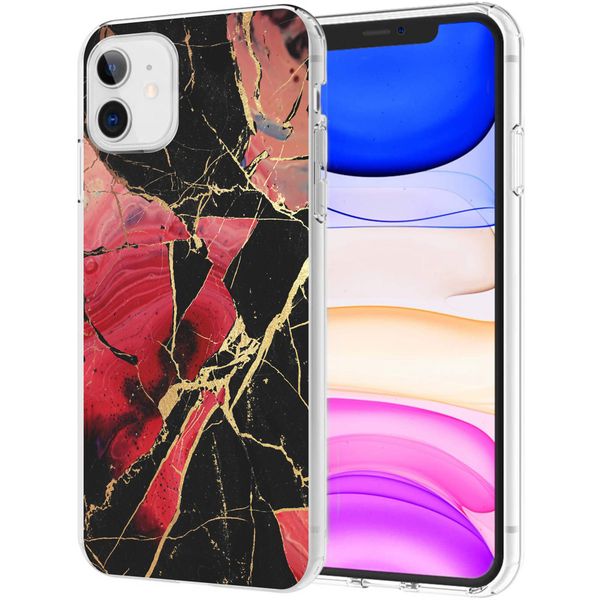 iMoshion Design hoesje iPhone 11 - Marmer - Gebroken Rood