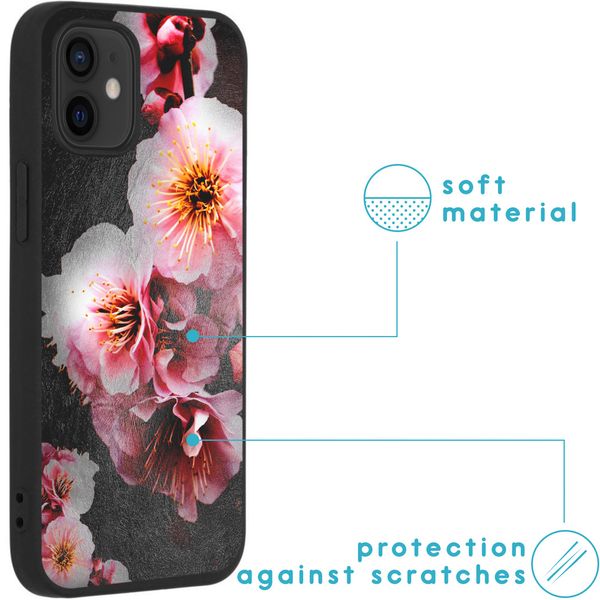 iMoshion Design hoesje iPhone 12 Mini - Bloem - Roze / Zwart