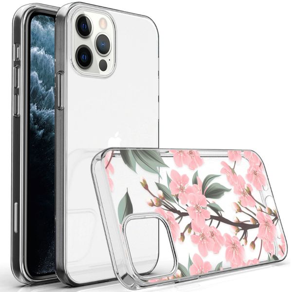 iMoshion Design hoesje iPhone 12 (Pro) - Bloem - Roze / Groen