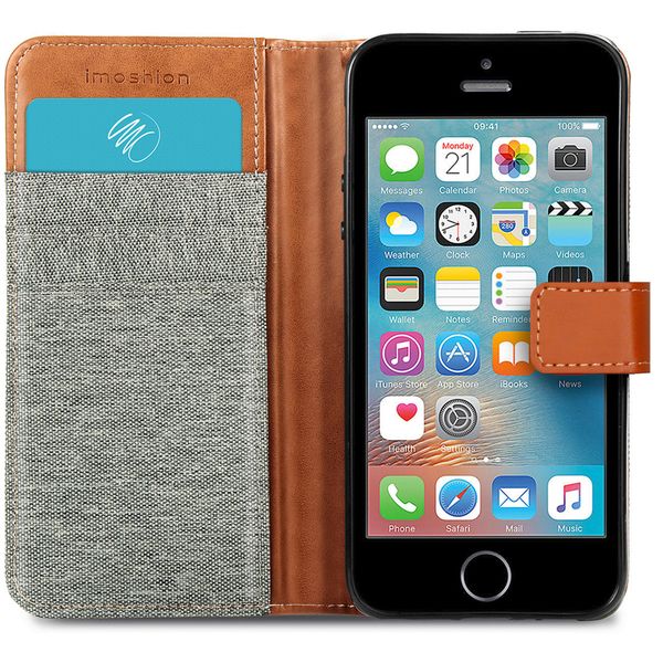 iMoshion Luxe Canvas Bookcase iPhone SE / 5 / 5s - Grijs