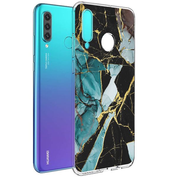 iMoshion Design hoesje Huawei P30 Lite - Marmer - Gebroken Blauw