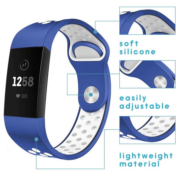 iMoshion Siliconen sport bandje Fitbit Charge 3 / 4 - Blauw / Wit