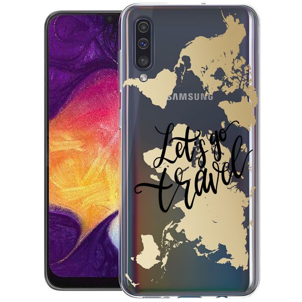 iMoshion Design hoesje Samsung Galaxy A50 / A30s - Let's Go Travel / Zwart