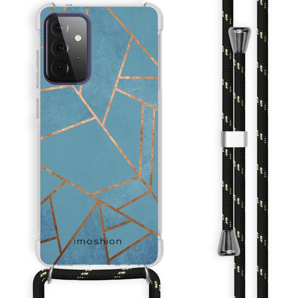 iMoshion Design hoesje met koord Galaxy A72 - Grafisch Koper - Blauw