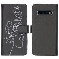 iMoshion Design Softcase Bookcase Galaxy S10 - Woman Flower Black