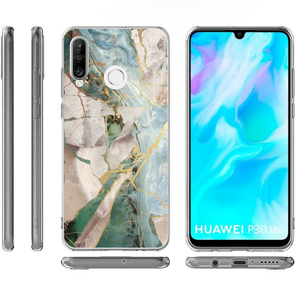 iMoshion Design hoesje Huawei P30 Lite - Marmer - Gebroken Beige