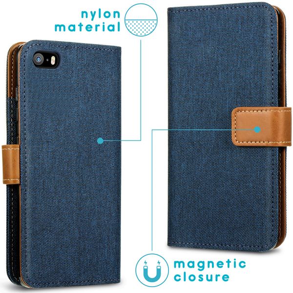 iMoshion Luxe Canvas Bookcase iPhone SE / 5 / 5s - Donkerblauw