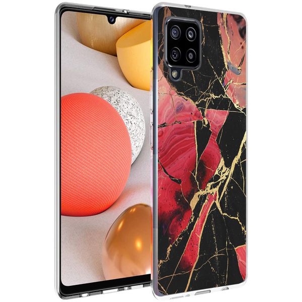 iMoshion Design hoesje Samsung Galaxy A42 - Marmer - Gebroken Rood