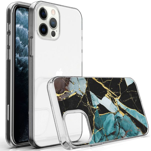 iMoshion Design hoesje iPhone 12 (Pro) - Marmer - Gebroken Blauw