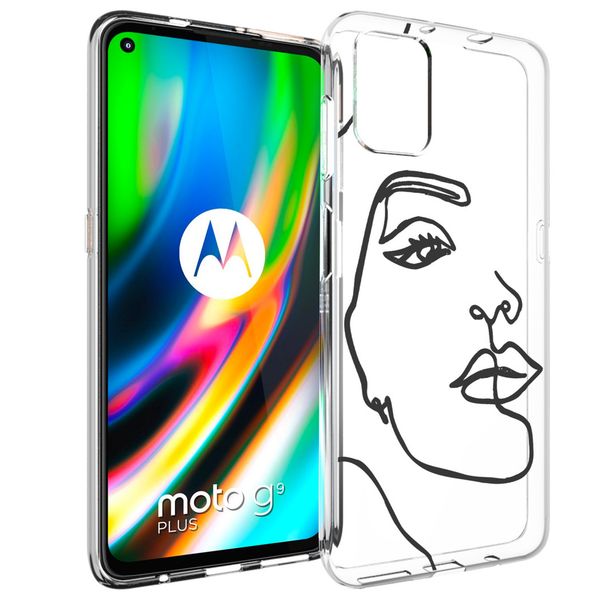 iMoshion Design hoesje Moto G9 Plus - Abstract Gezicht - Zwart