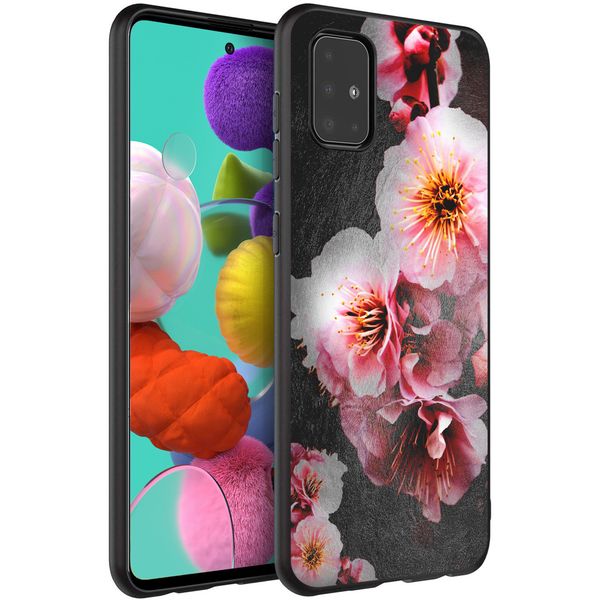 iMoshion Design hoesje Samsung Galaxy A51 - Bloem - Roze / Zwart