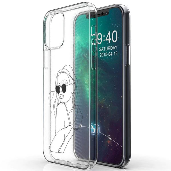 iMoshion Design hoesje iPhone 12 (Pro) - Abstract Vrouw - Zwart