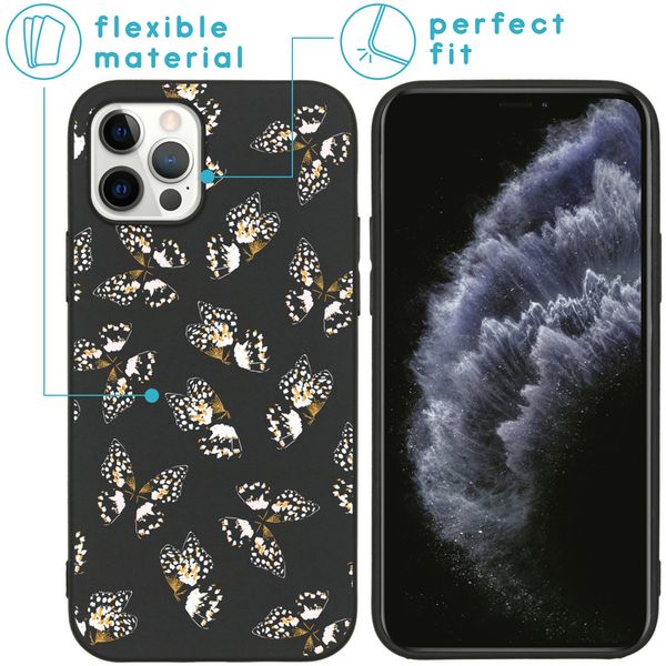 iMoshion Design hoesje iPhone 12 (Pro) - Vlinder - Zwart / Wit