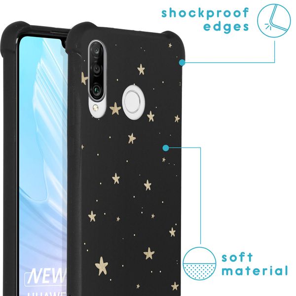 iMoshion Design hoesje met koord Huawei P30 Lite - Sterren - Zwart / Goud