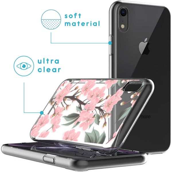 iMoshion Design hoesje iPhone Xr - Bloem - Roze / Groen