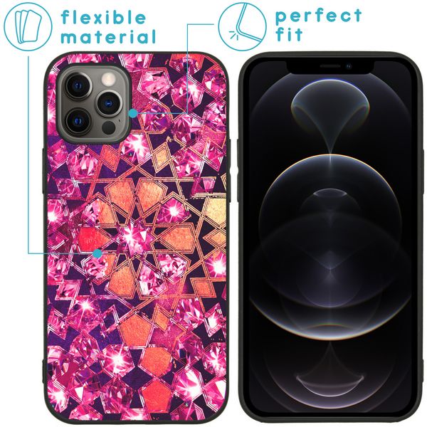 iMoshion Design hoesje iPhone 12 (Pro) - Grafisch - Roze Bling