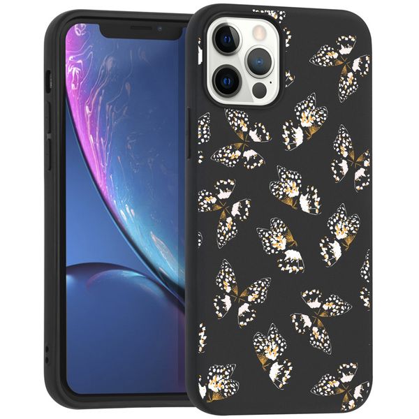 iMoshion Design hoesje iPhone 12 (Pro) - Vlinder - Zwart / Wit